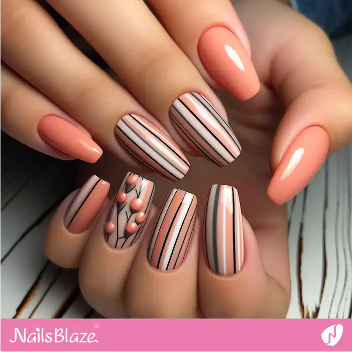 Peach Fuzz Striped Nail Art | Color of the Year 2024 - NB1871